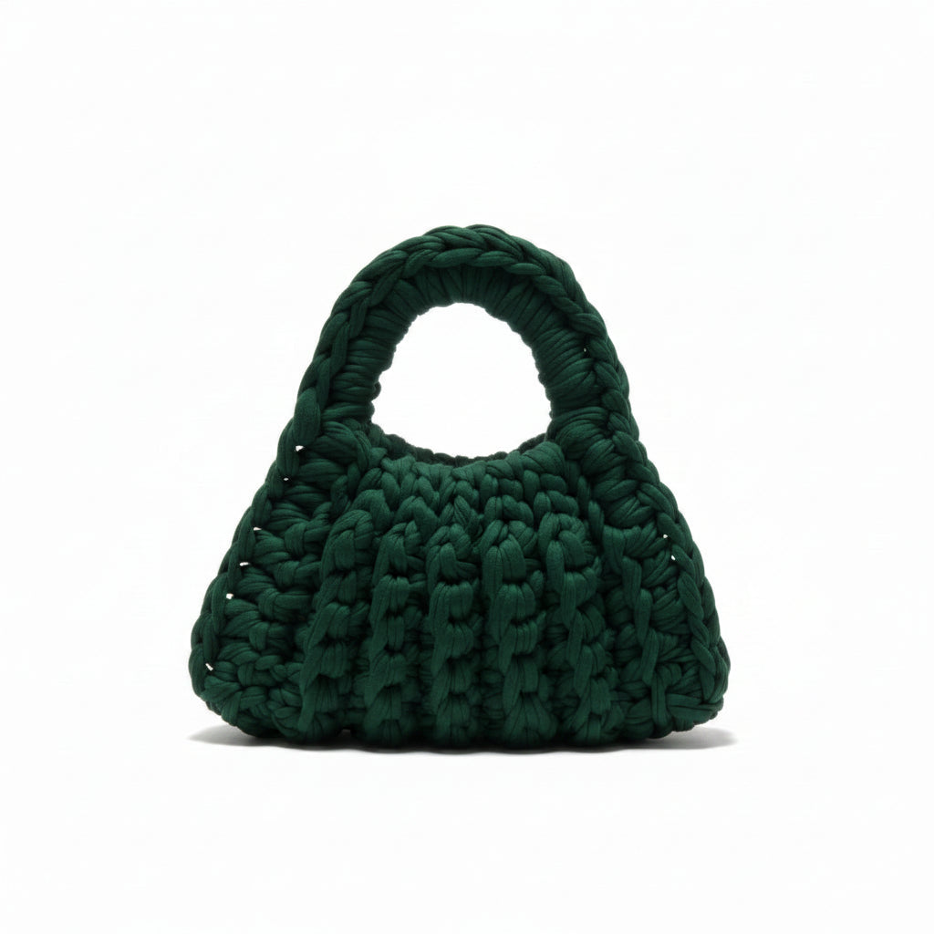 DARK GREEN CHUNKY KNIT BAG