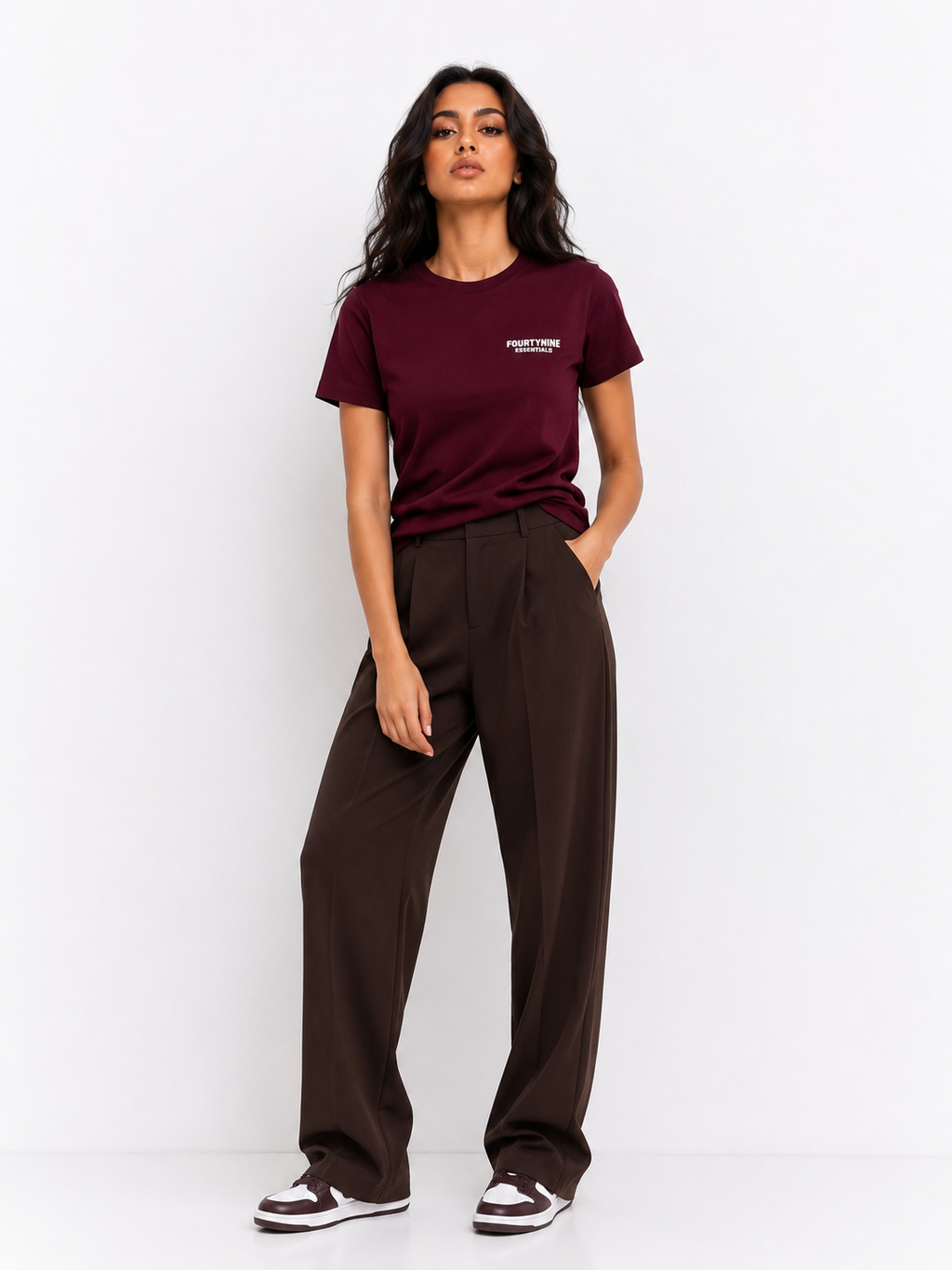 BURGANDY FOURTYNINE ESSENTIALS WOMEN REGULAR FIT T-SHIRT