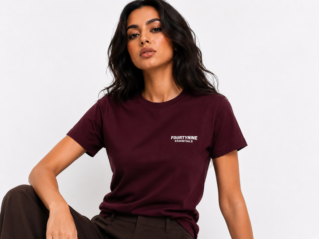 BURGANDY FOURTYNINE ESSENTIALS WOMEN REGULAR FIT T-SHIRT