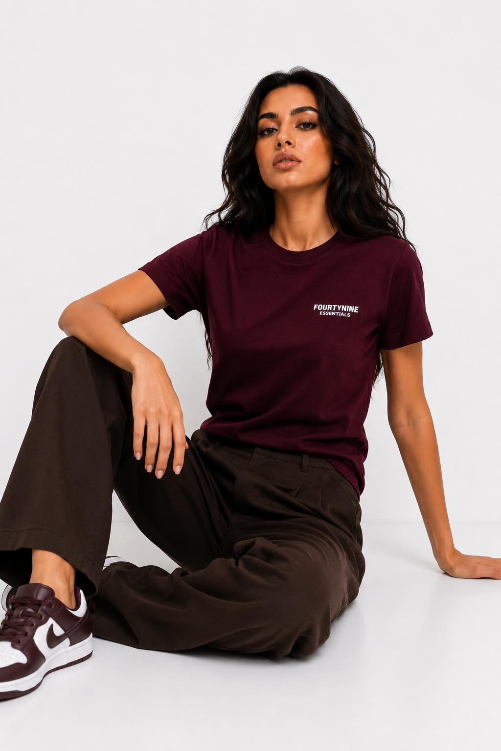 BURGANDY FOURTYNINE ESSENTIALS WOMEN REGULAR FIT T-SHIRT