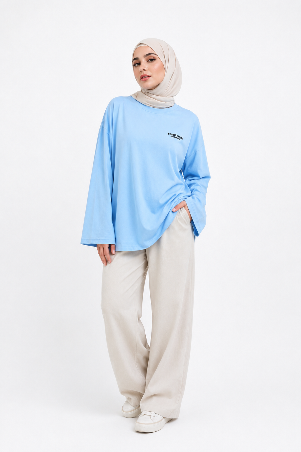BABY BLUE FOURTYNINE ESSENTIALS WOMENLONG SLEEVE OVERSIZED T-SHIRT