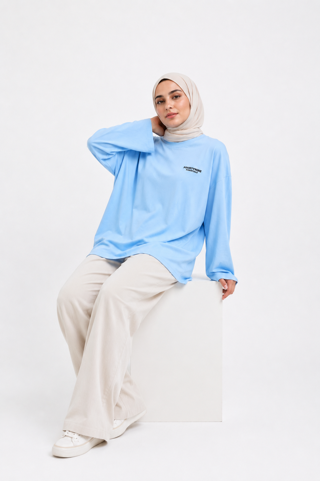 BABY BLUE FOURTYNINE ESSENTIALS WOMENLONG SLEEVE OVERSIZED T-SHIRT