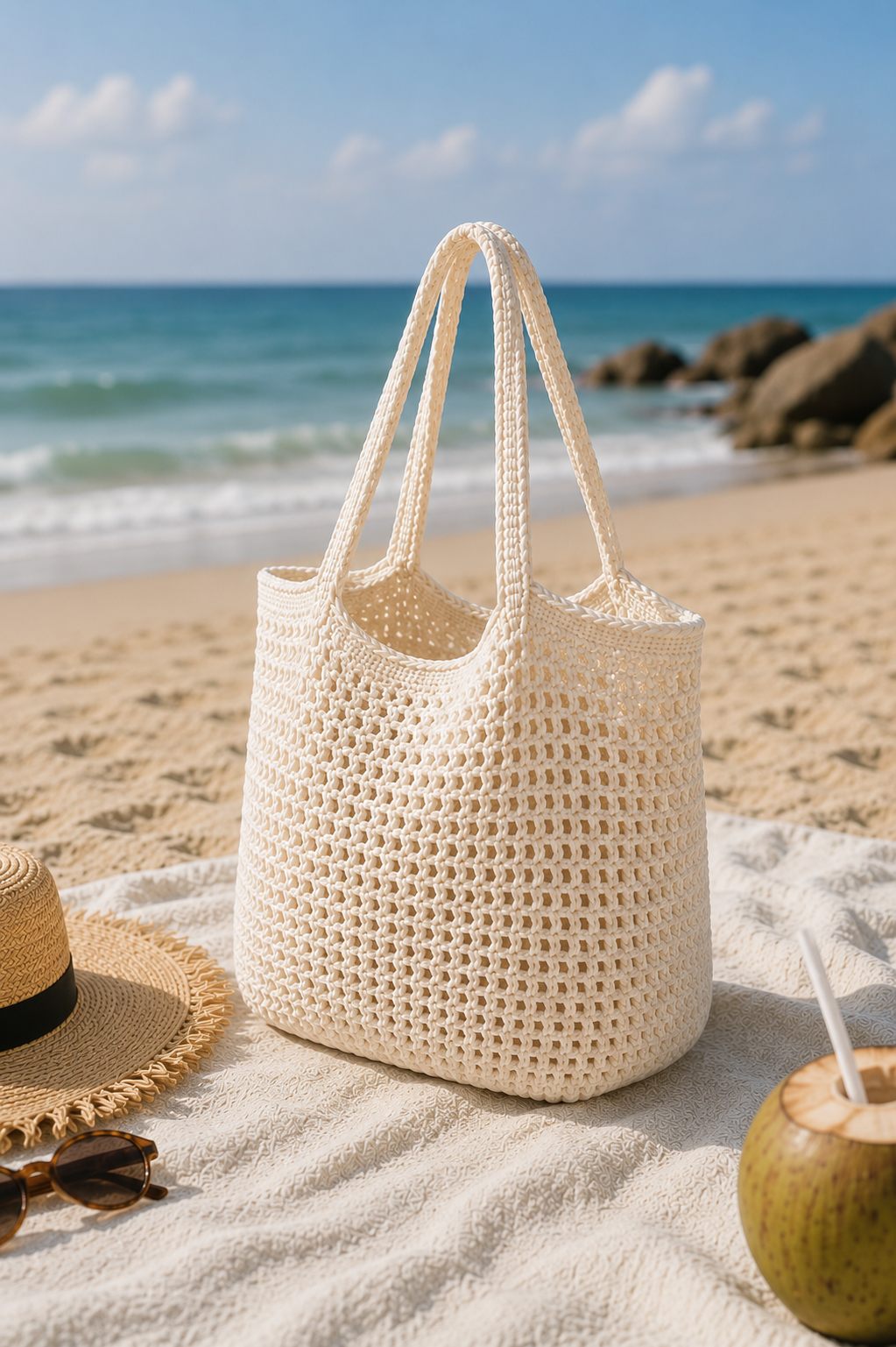 OFF WHITE CROCHET TOTE BAG