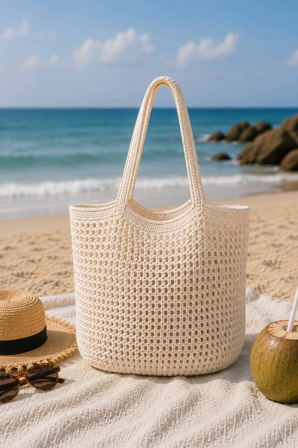 OFF WHITE CROCHET TOTE BAG