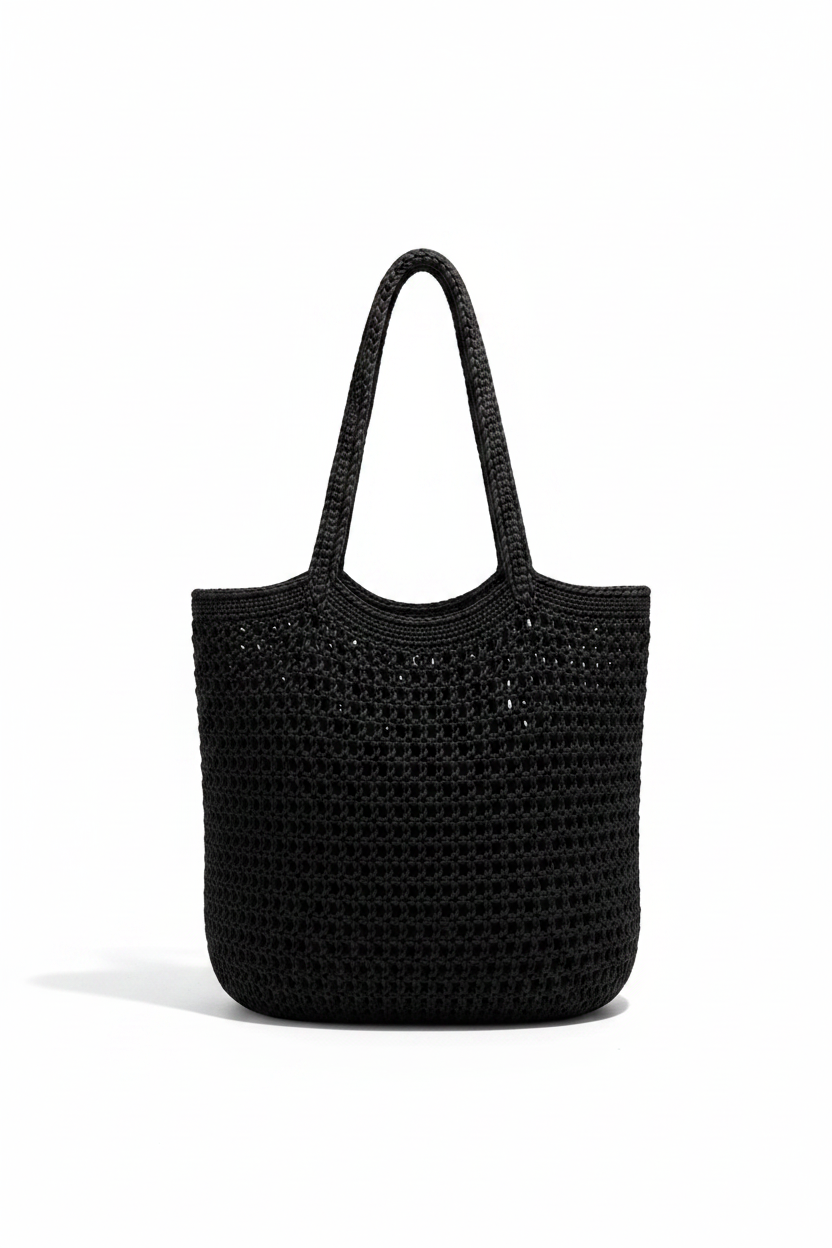 BLACK CROCHET TOTE BAG